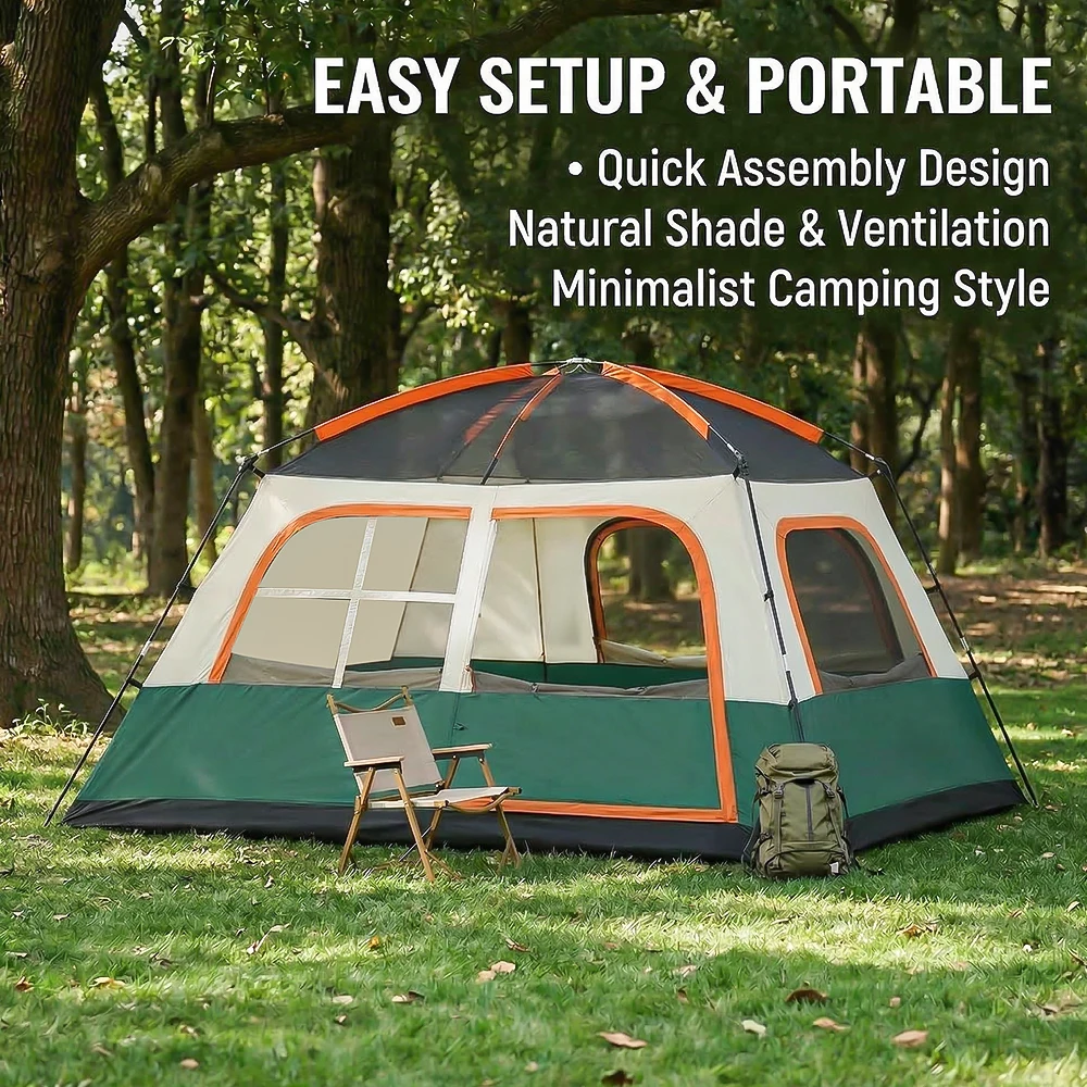 Grote kampeertent voor 4-6 personen, gezin, wandelen, twee slaapkamers en één woonkamer, waterdicht, outdoor backpacking uitrusting 2