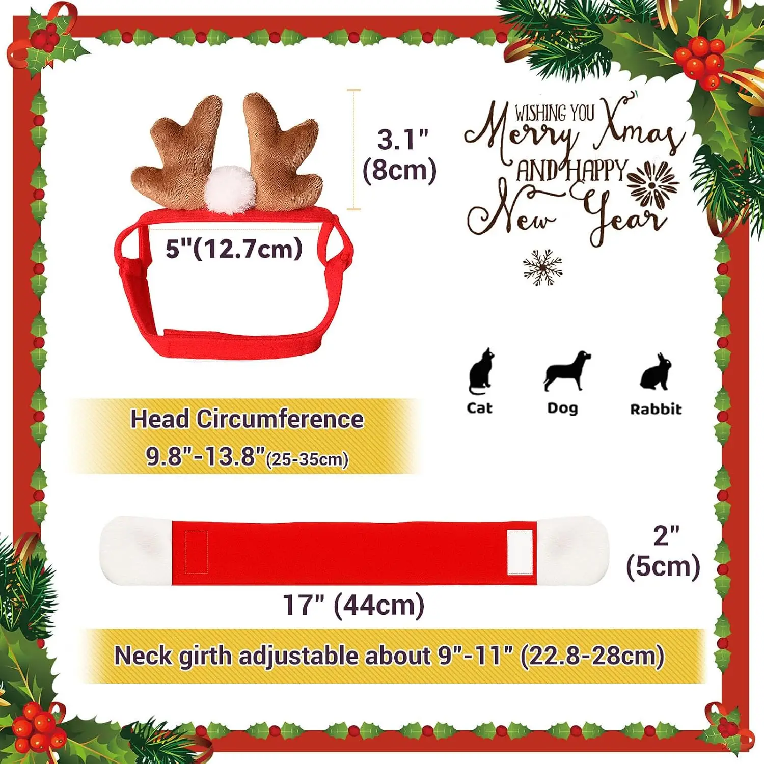 크리스마스 고양이 루돌프 의상, 빨간 스카프가 달린 루돌프 머리띠, 소형견 고양이 산타클로스 루돌프 스카프 의상