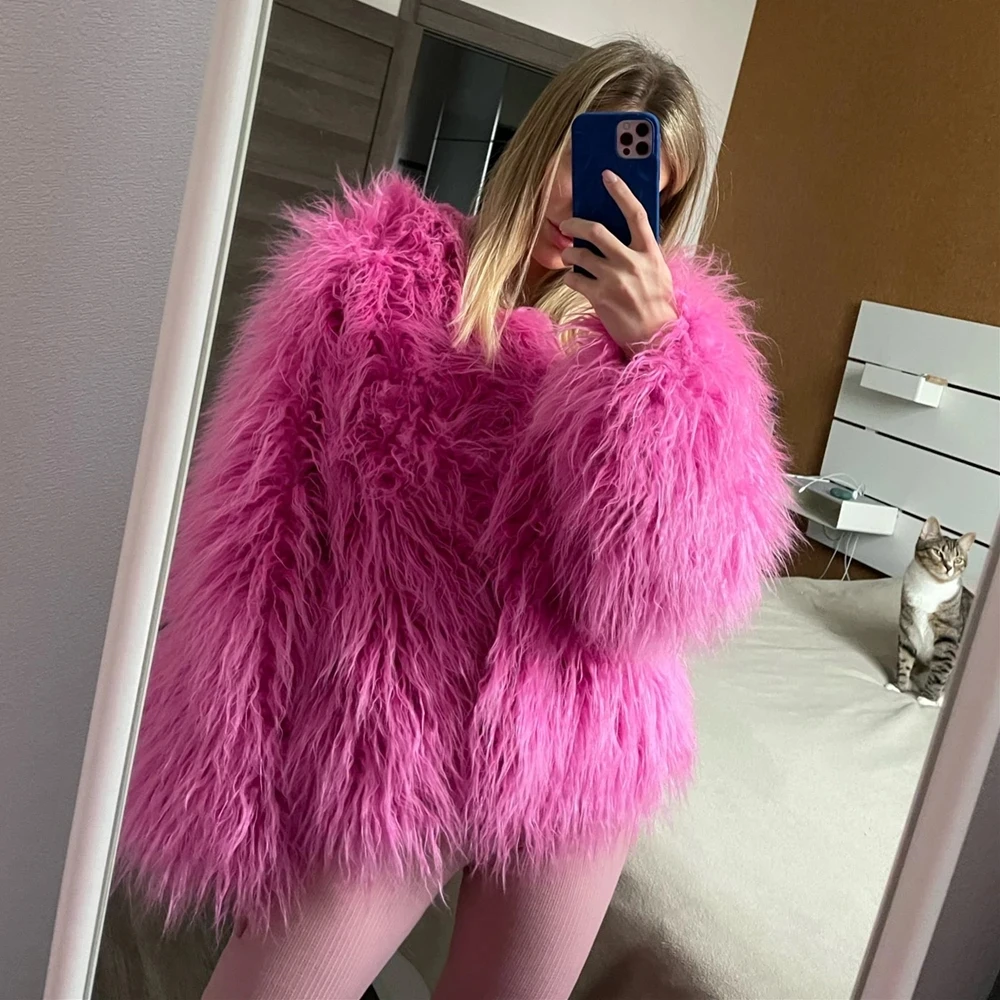 

Women's Fur Coats Autumn Winter Fluffy Lamb Wool Faux Fur Jackets Top Teddy Thick Warm Shaggy Sheepskin Coats for Female Jacket