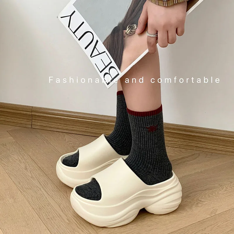 Chunky Platform Slippers for Women Summer Non-Slip Thick Bottom Sandals Woman 2025 Solid Color Wedge High Heel Slides Female 4