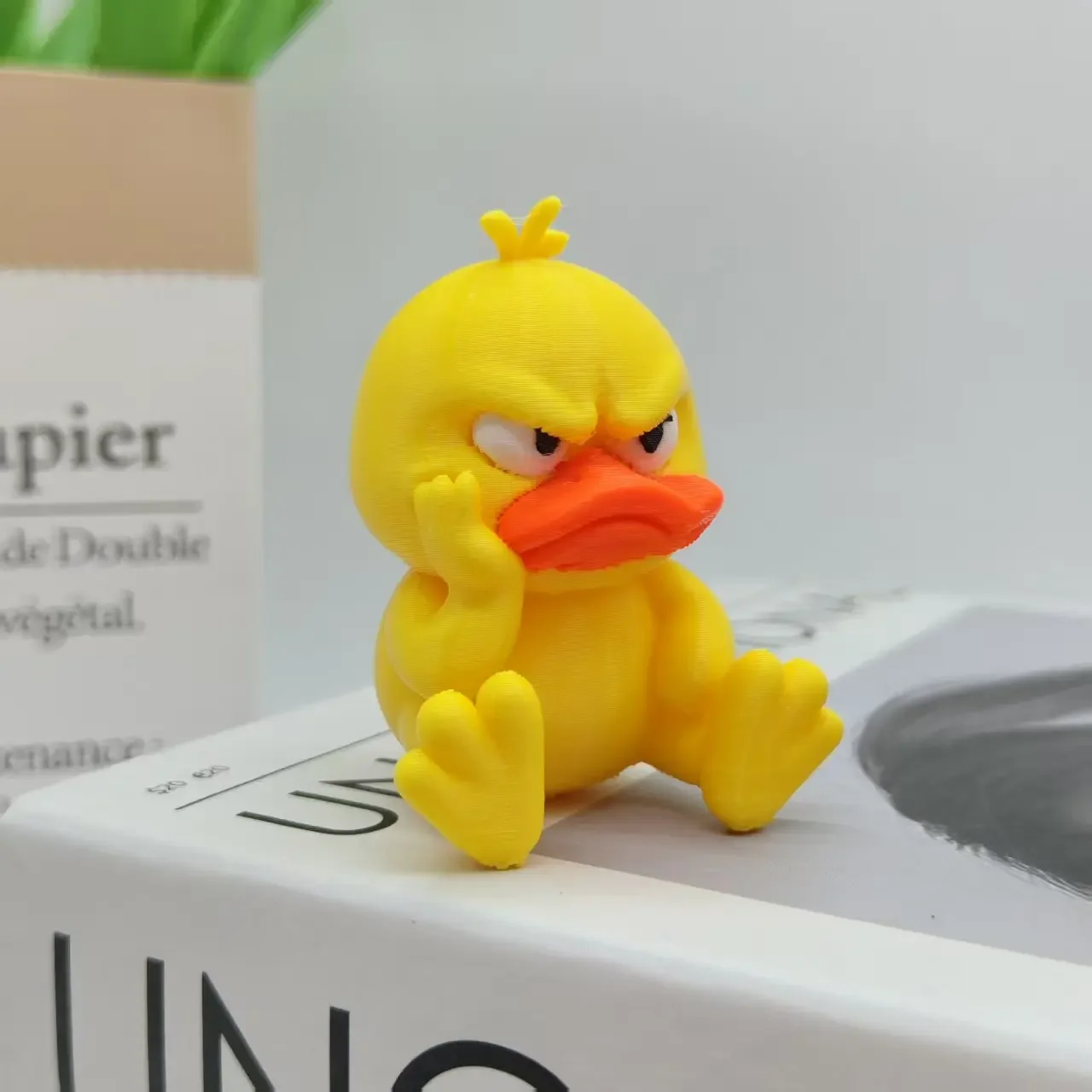 3D Printed Angry Yellow Duck Statue Funny Home Car Decor White Eyed Duck Model Figurines & Miniatures