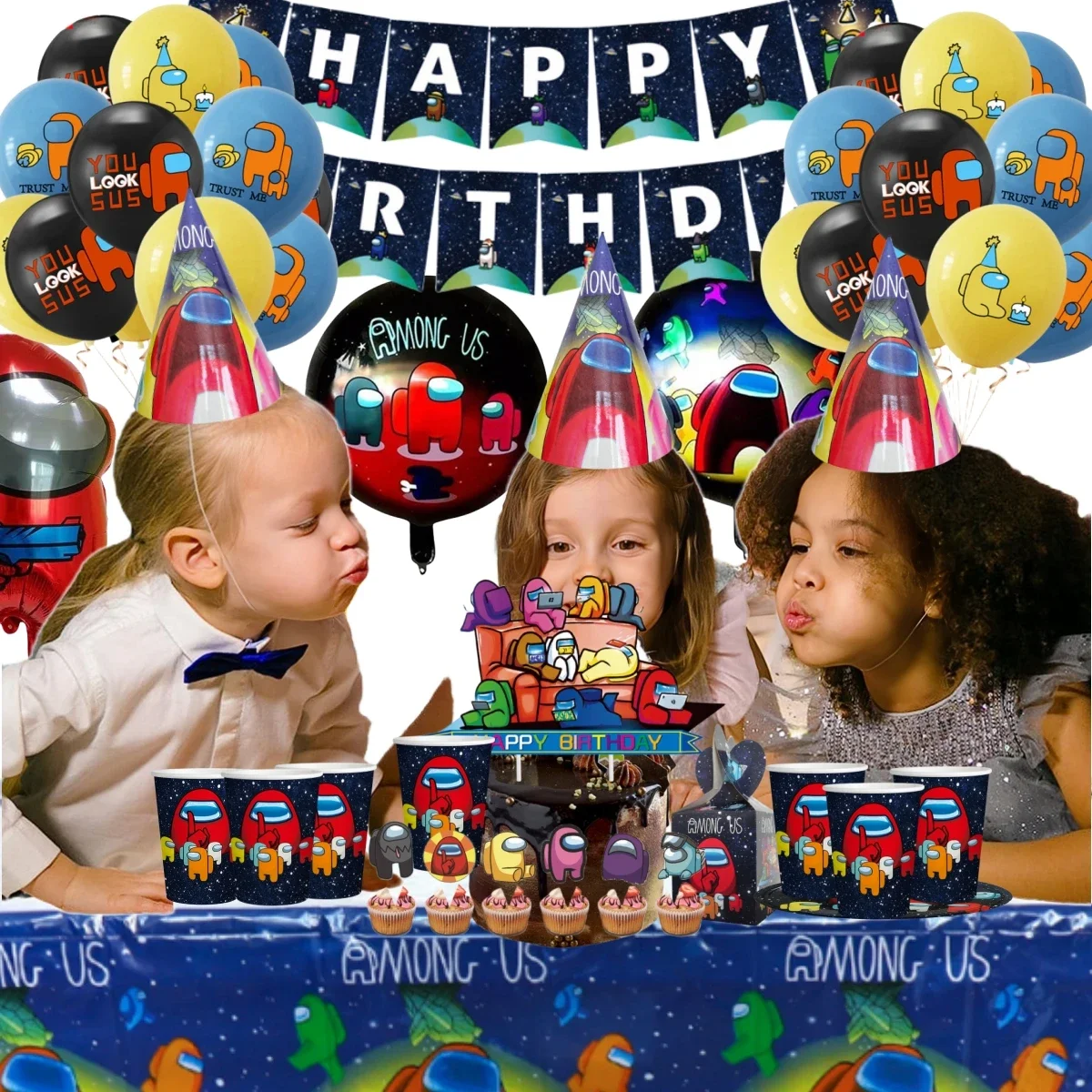 New Space Game Birthday Decoration Disposable Plate Tablecloth Cake Decor Latex Balloon Baby Shower Kids Boys Party Supplies