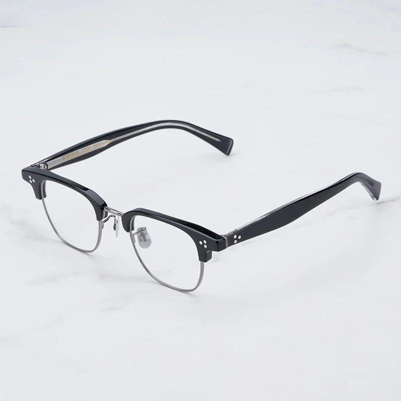 

Designer Brand Cool Black Half Rimless Square Glasses Frame for Men and Women Retro Style Hand Craft Acetate Myopia Eyeglasses