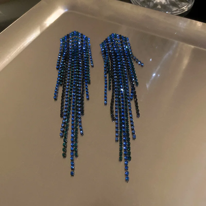 

Long Tassel Blue Glass Filled Glass Filled Earrings Ladys Bohemian Elegance Geometric Drop Earrings For Women Jewelry Gifts
