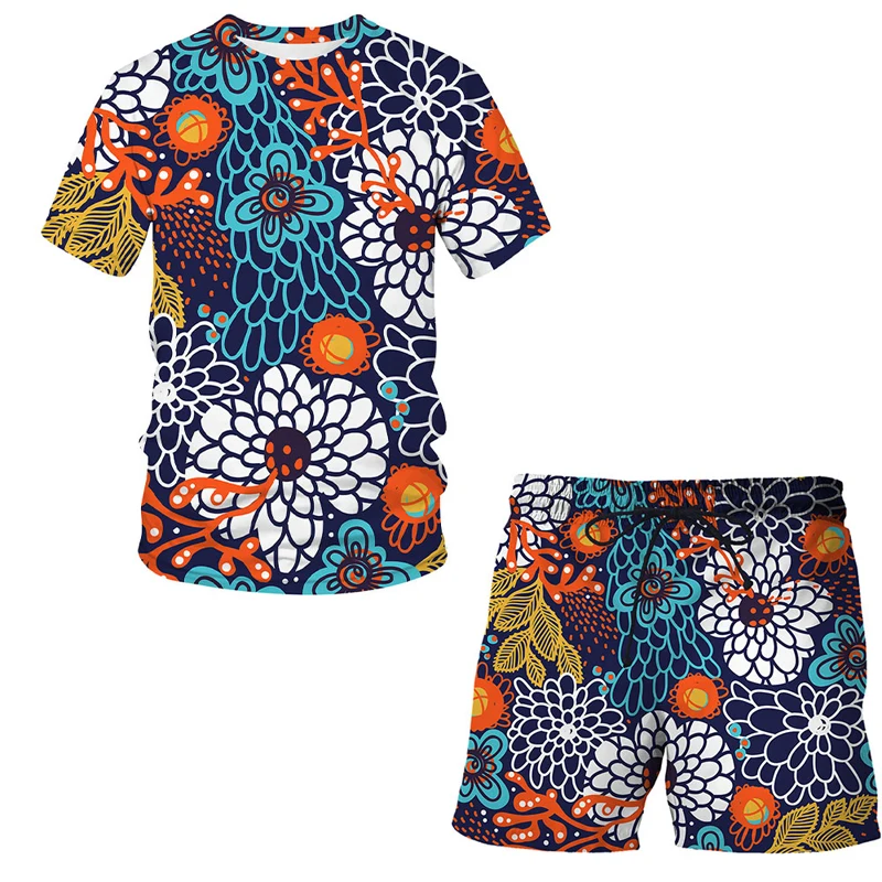 

2021 New Fashion hot Shorts Classical 3D flower Summer T-Shirt Cartoon Suit Man / Woman Cool Clothes Hip Hop Short Sleeve Sets