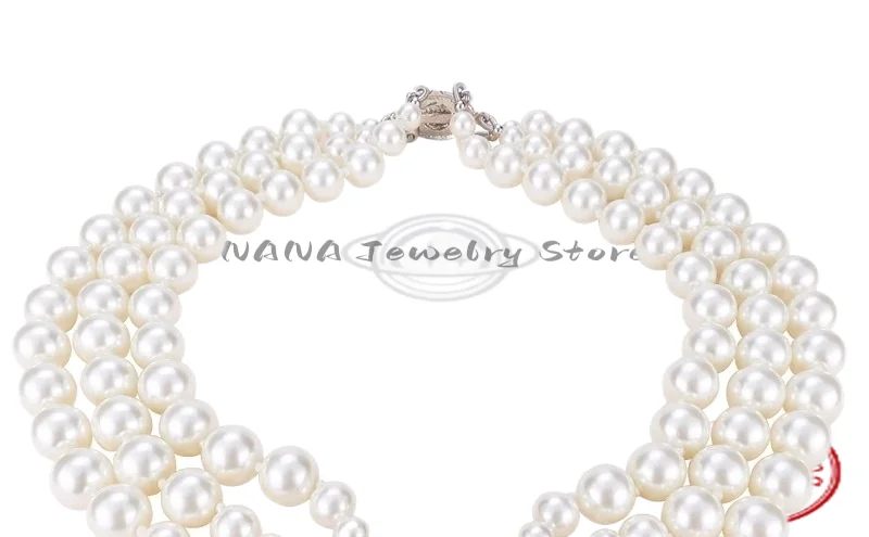 NANA Love S925 Sterling Silver Classic Three Layer Pearl Saturn Necklace Neckchain Luxury and Elegant Bridal Wedding Jewelry