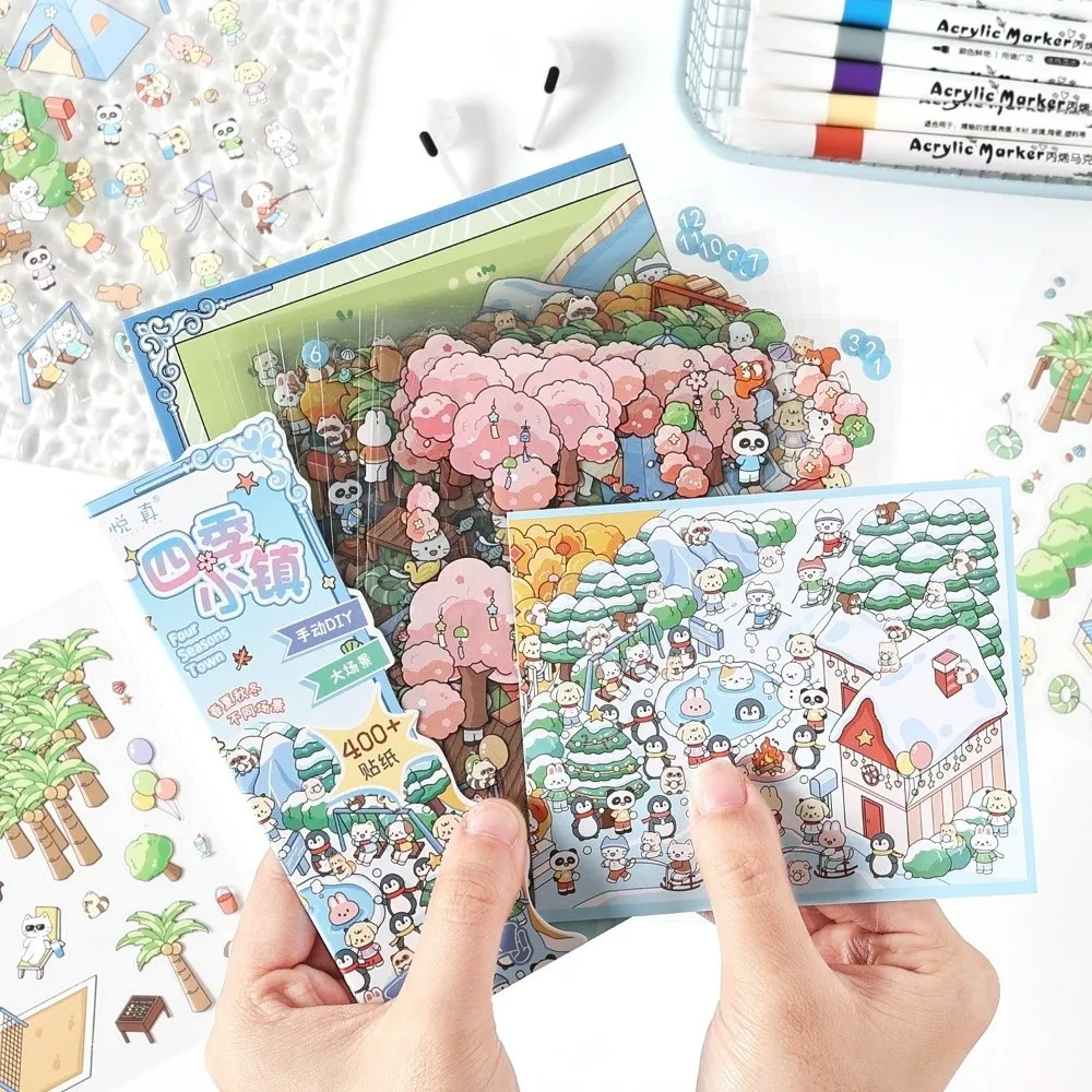 Stackable Stickers New PET 3D Landscape Sticker 3D Stacking Four Seasons Town Miniature ...