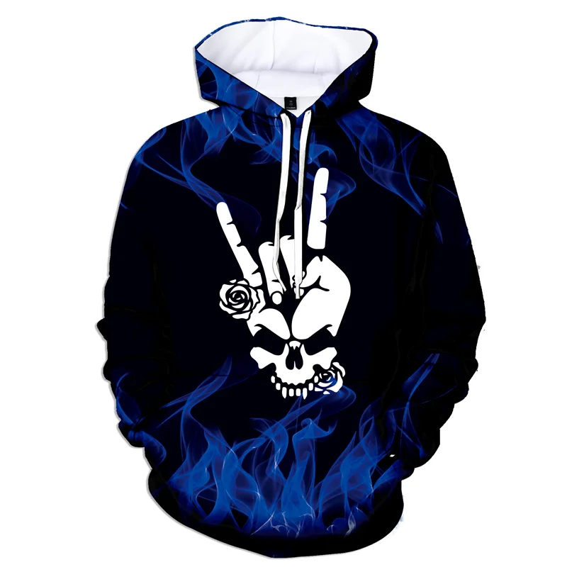 Sudadera con capucha con estampado gráfico de llamas geniales para hombre, sudadera con estampado 3D de calavera con gestos, sudadera informal, sudaderas holgadas, camisetas de manga larga