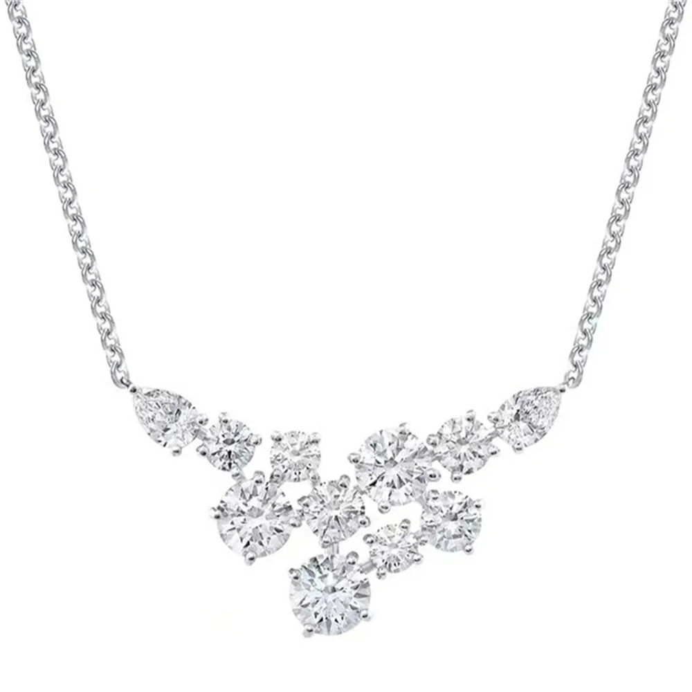 Female Charm Crystal White Blue Moon Stone Heart Pendant Necklace Vintage Silver Color Wedding Jewelry For Women