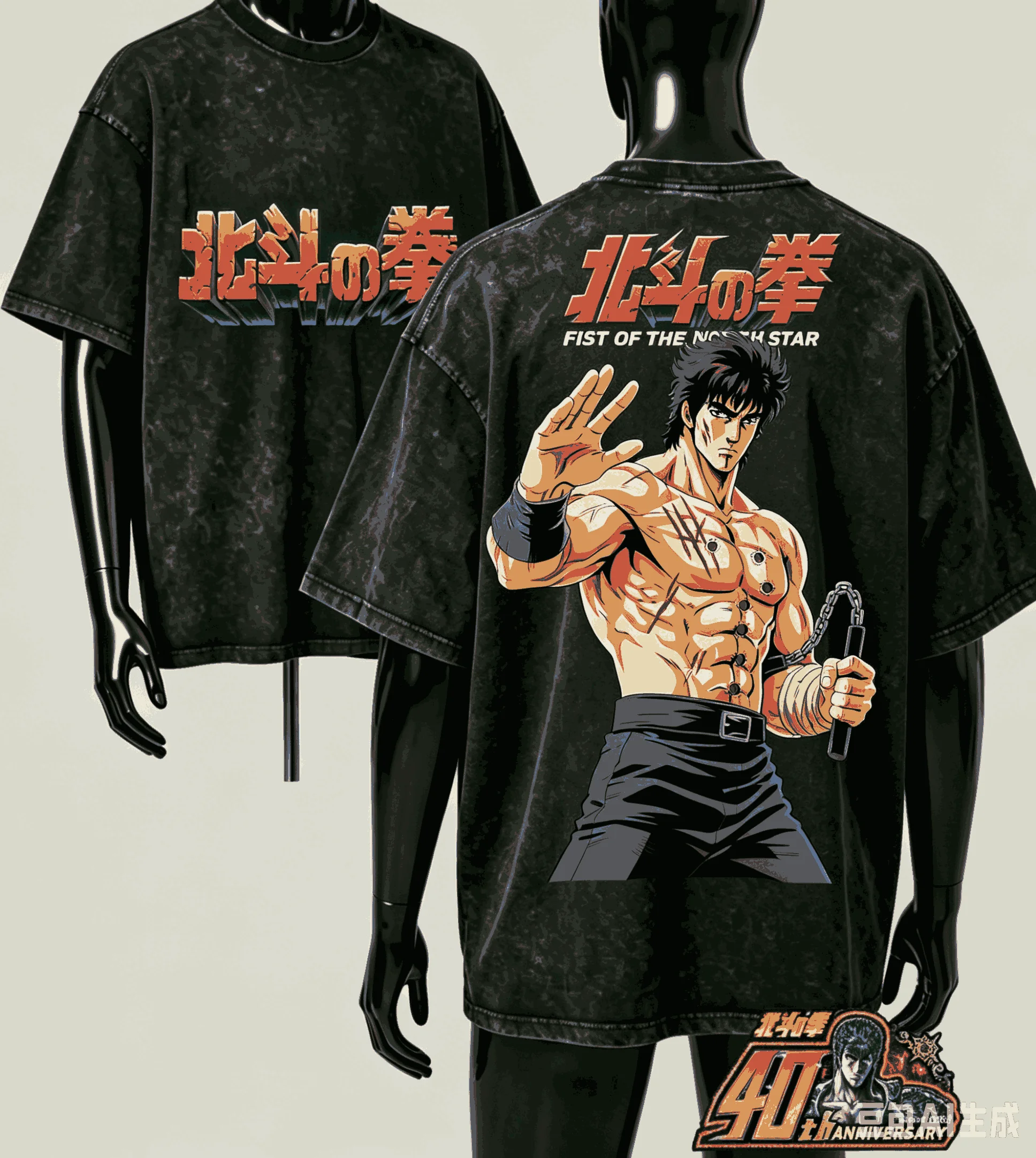 Fist of the North Star Washed T-Shirt Anime Lover Harajuku Neues Modell Übergroßes Vintage Loose Streetwear Klassisches Unisex-Paar-T-Shirt