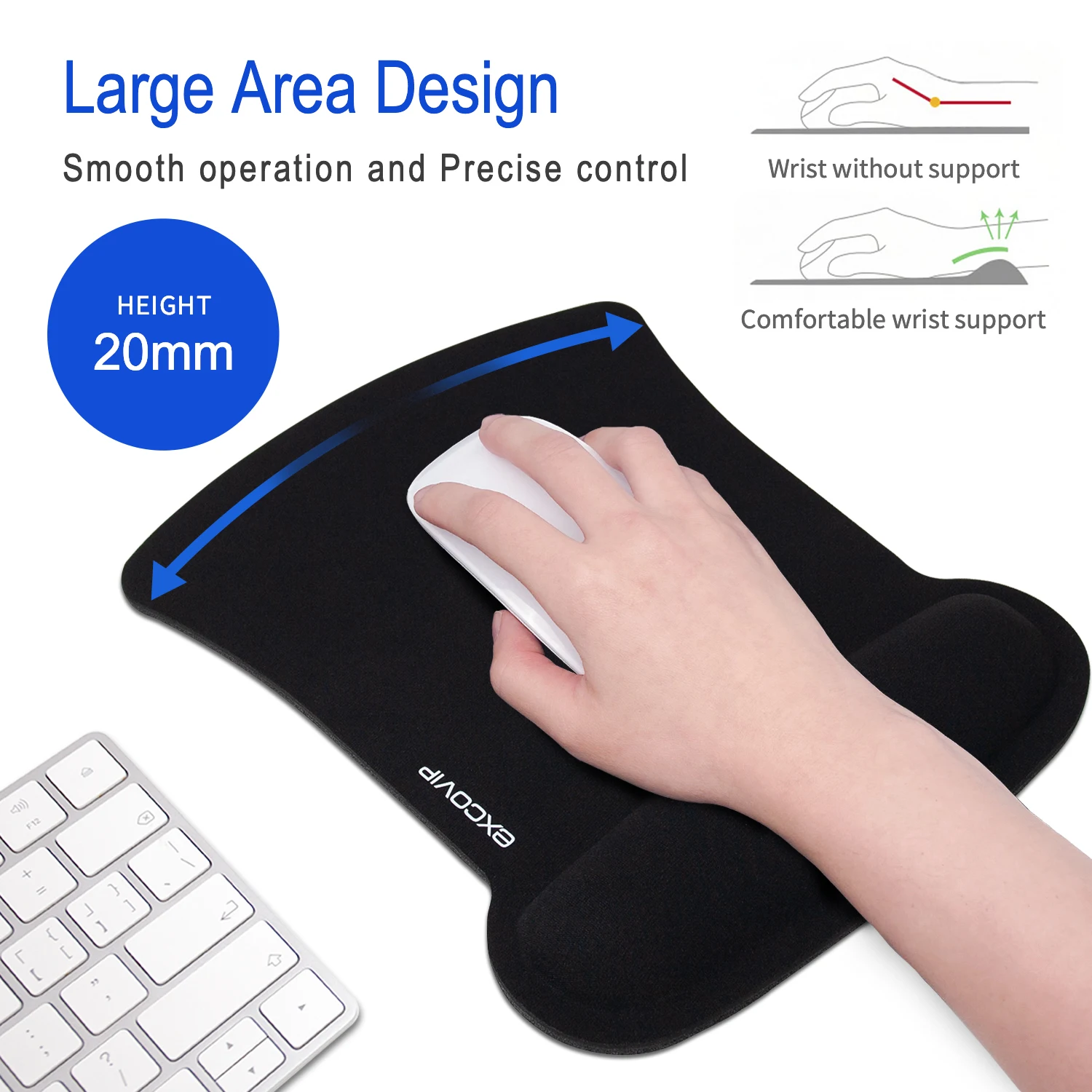 Exco-memória Espuma Mouse Pad com Suporte de Pulso Ergonômico Confortável Mousepad Base de Borracha Antiderrapante Escritório Casa Computador - Imagem 6