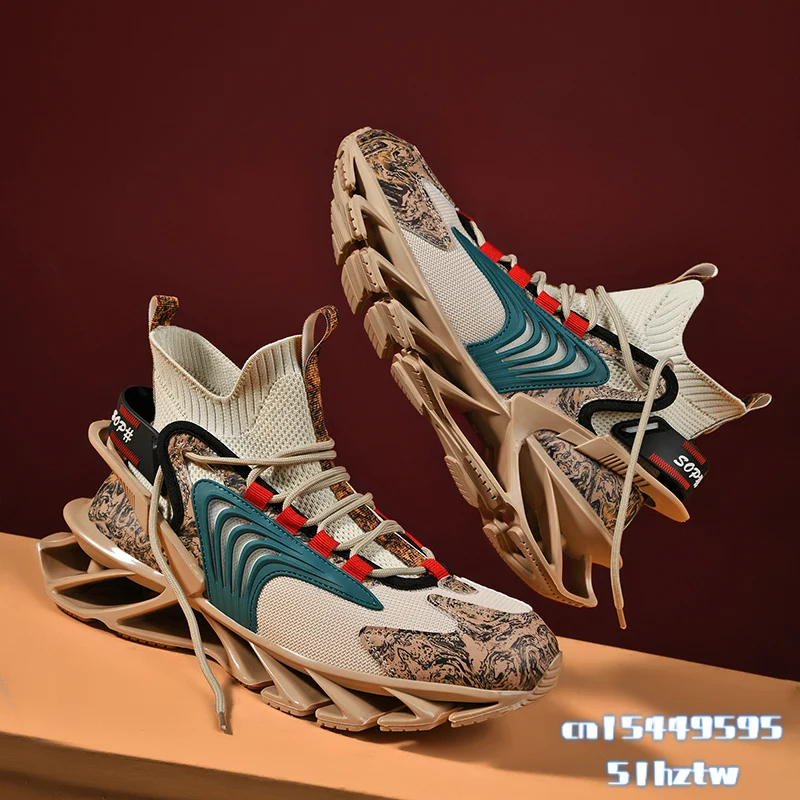 

Мужские кроссовки для бега, высококачественные крутые кроссовки с высоким верхом, эластичная индивидуальная модная сетчатая дышащая обувь для бега