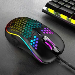 Wireless RGB Gaming Mouse with Ergonomic Honeycomb Design and Charging Capability (Black wired)
