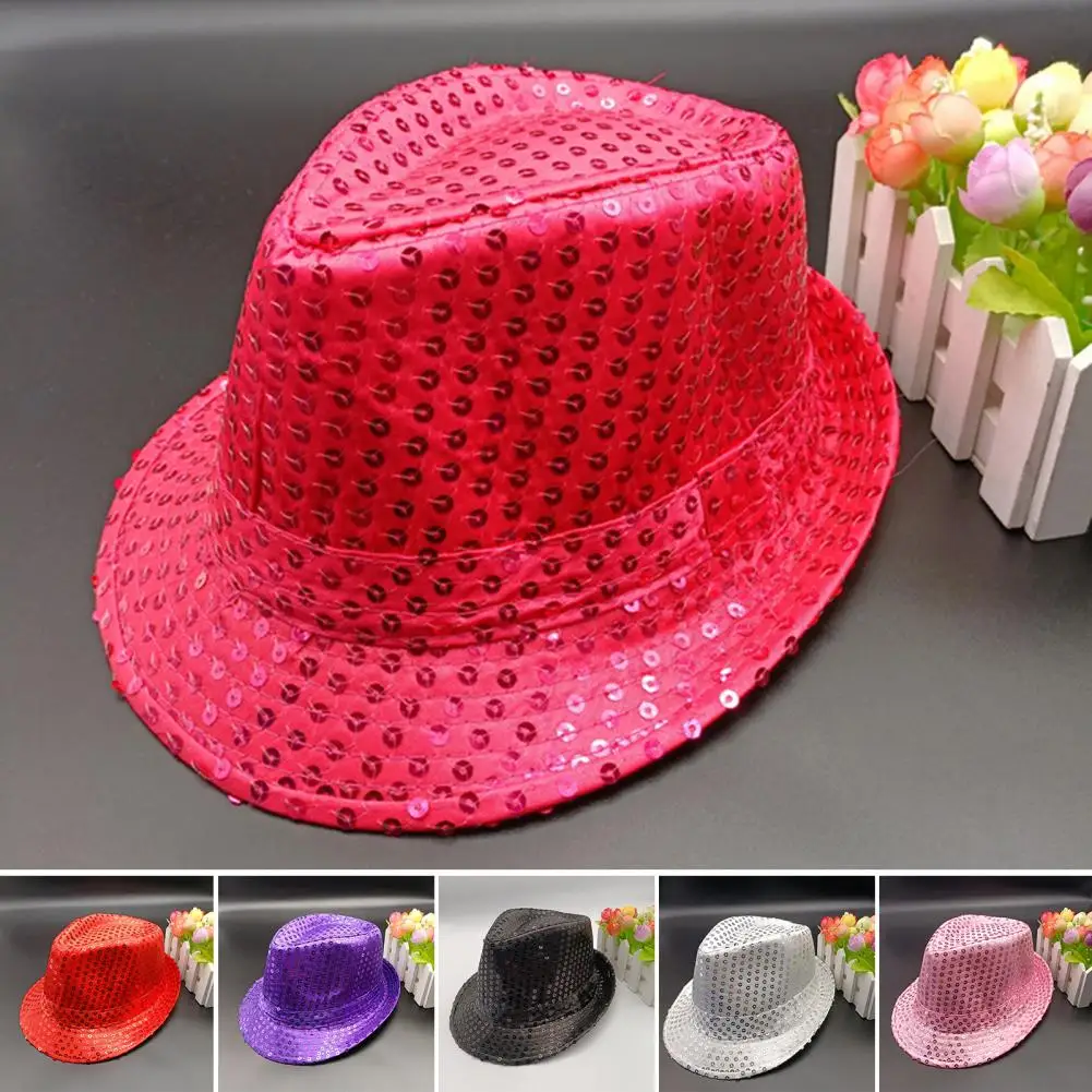 

Short Brim Hemming Jazz Hat Adult Kids Sequins Decorated Stage Show Hat Men Women Dance Performance Jazz Hat Party Supplies