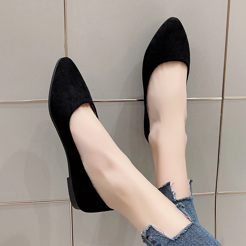 Women Faux Suede Boat Shoes Pointed Toe Slip on Loafers women loafers