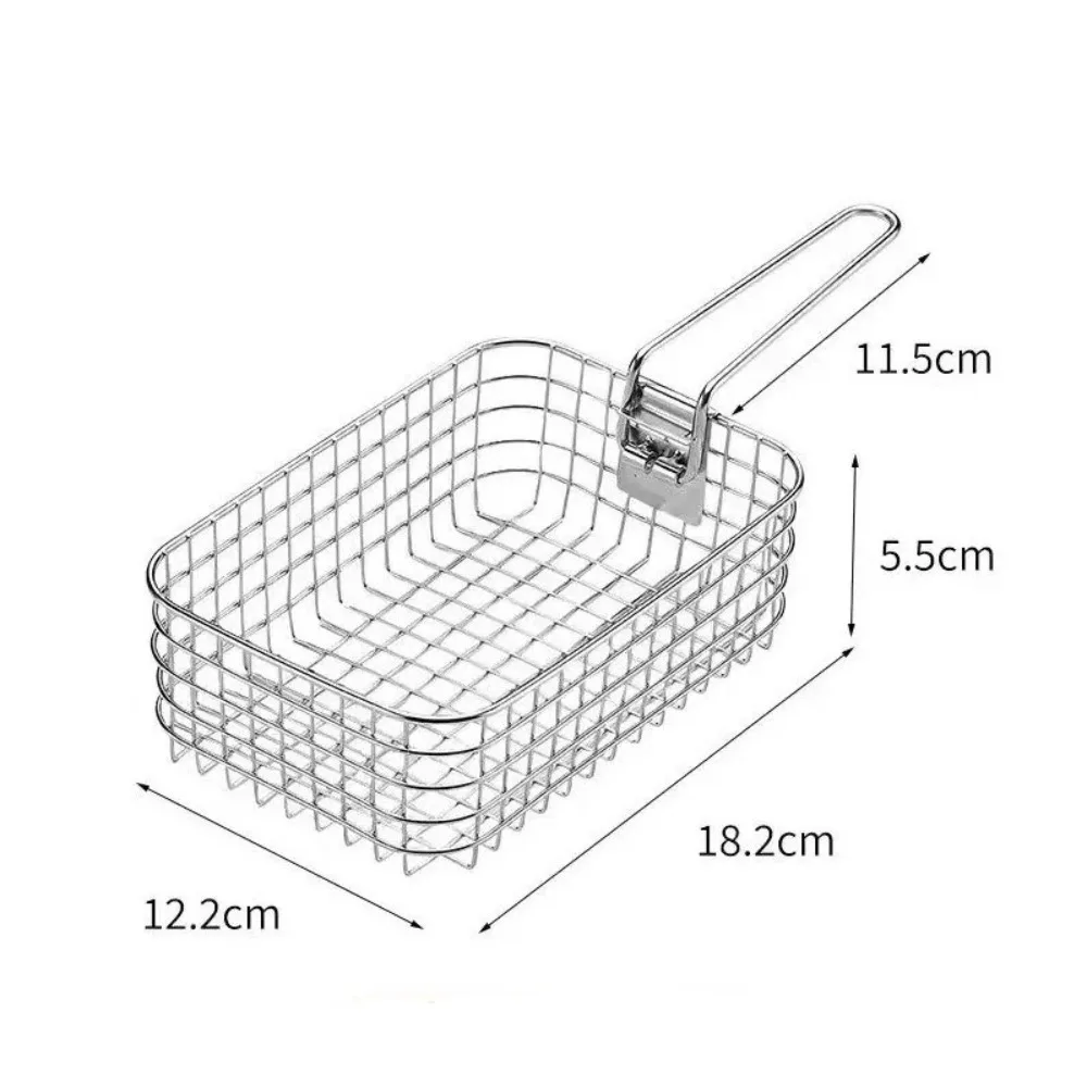 304 Stainless Steel Fried Net Basket Folding Portable Picnic Lunch Box Easy To Clean Multifunctional Frying Basket