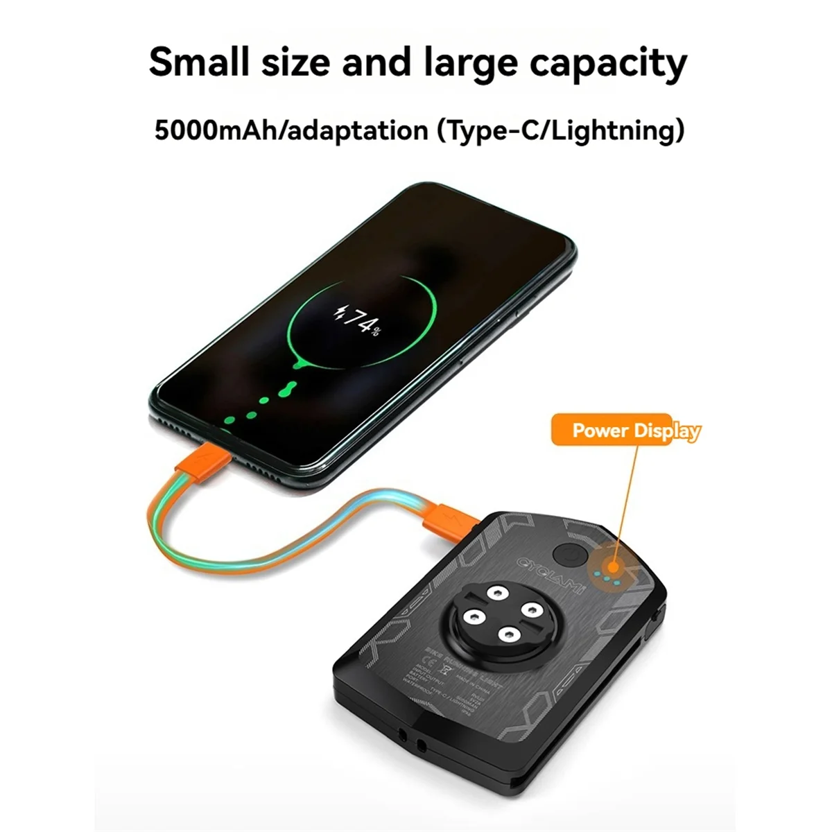 BAAU Bicycle Front Light IPX6 Waterproof Cycling Power Bank Type-C Charging for IGS Computer