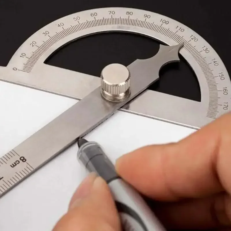 Stainless Steel Angle Ruler, Woodworking Manual Measuring Tool, 0-180 &deg; Metal Angle Measuring Instrument, Round Head Protractor