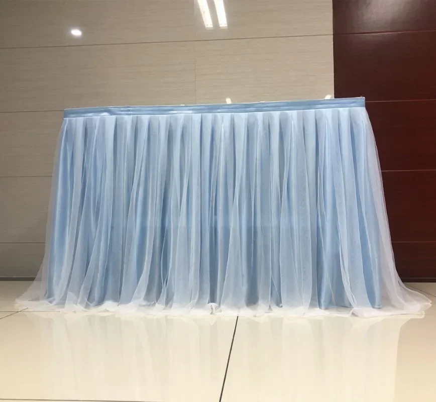 6FT Dboule Layer Voile Table Skirt Wedding Decoration Birthday Party Holiday Festival Celebration Organza Fabric Hotel Events
