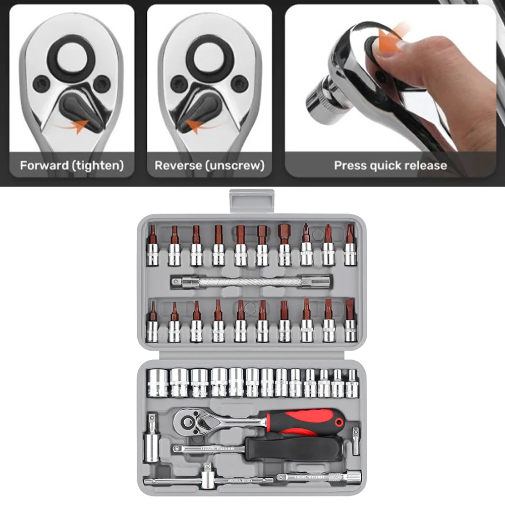 

40pcs 1/4 Inch Wrench Socket Set 72 Tooth Ratchet Spanner Hex Socket Car Repair Tools Set Press Quick Release With Case