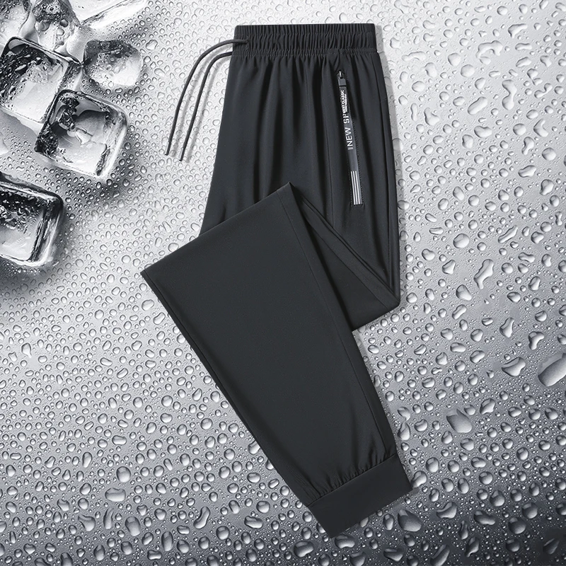 Men Trousers Summer Ice Silk Breathable Casual Stretch Low-Rise Straight-Leg Large Size Youth Sweatpants 8Xl