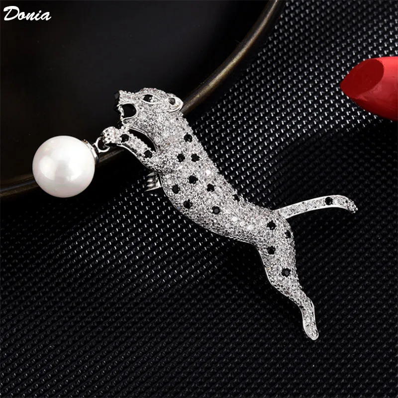 

Donia Jewelry European and American Fashion New Copper Inlaid AAA Zircon Leopard Brooch Luxury Animal Pin