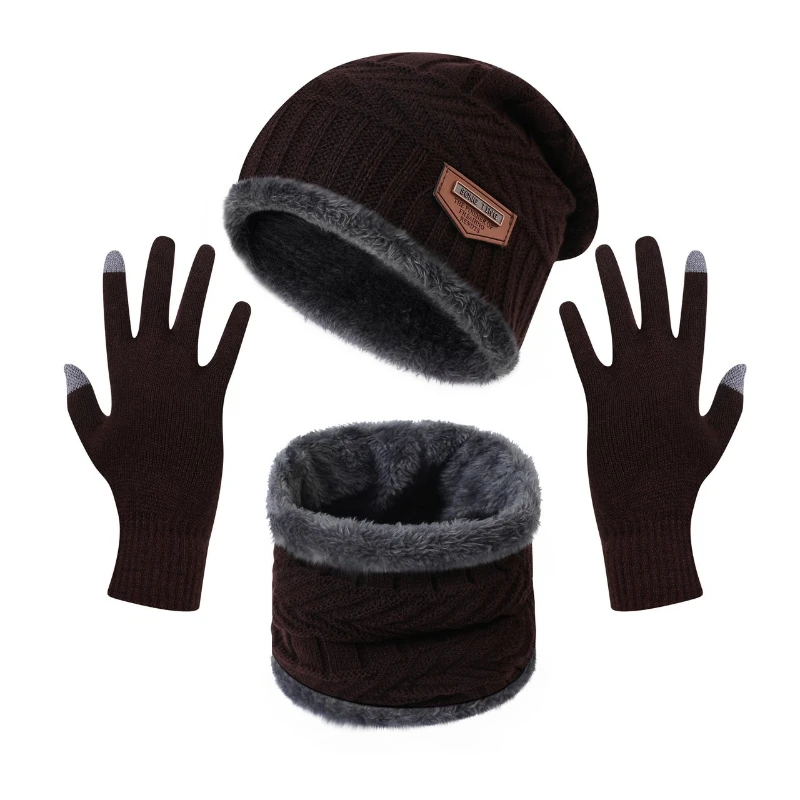 3 pcs Set Winter Hat Scarves Gloves for Outdoor Riding