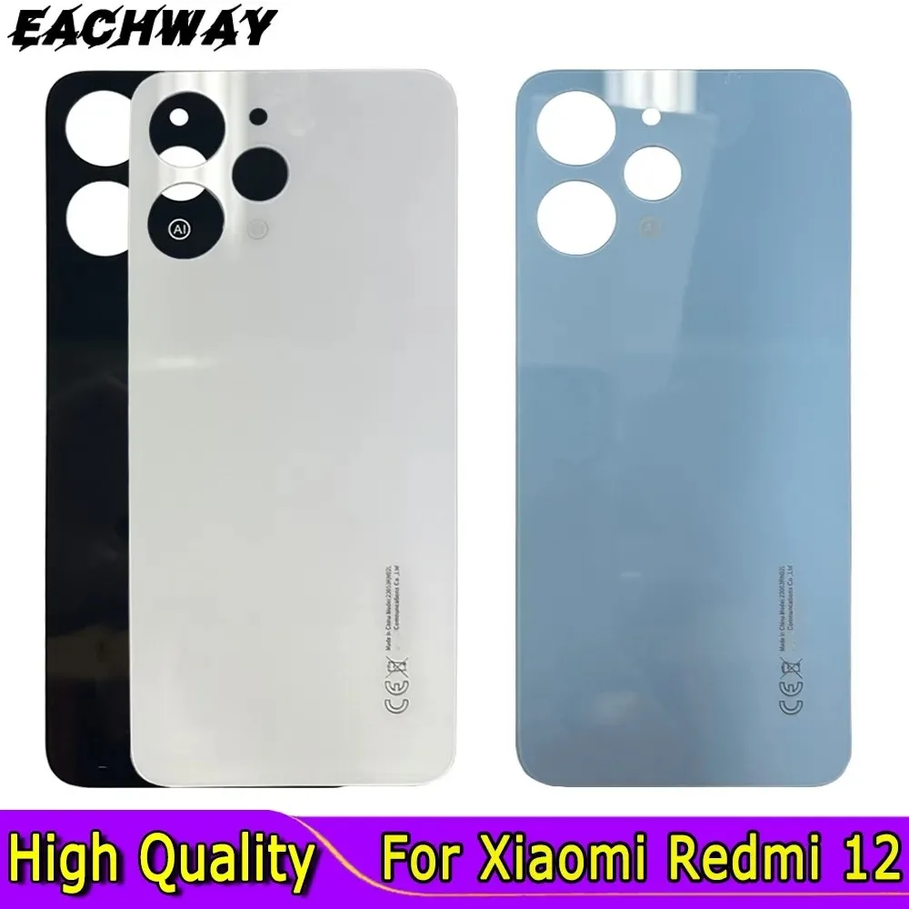 Glass for Xiaomi Redmi 12 Battery Cover Door Rear Glass Housing Case Replace 23053RN02A 23053RN02Y 23053RN02I Back Cover
