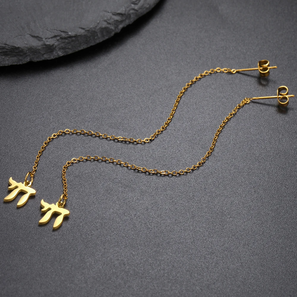 Dawapara Chai Symbol Charm Damen Ohrringe Mondphase Hebräischer Buchstabe Lebenssegen Jüdischer Schmuck Edelstahl Ohrringe – Detail 24