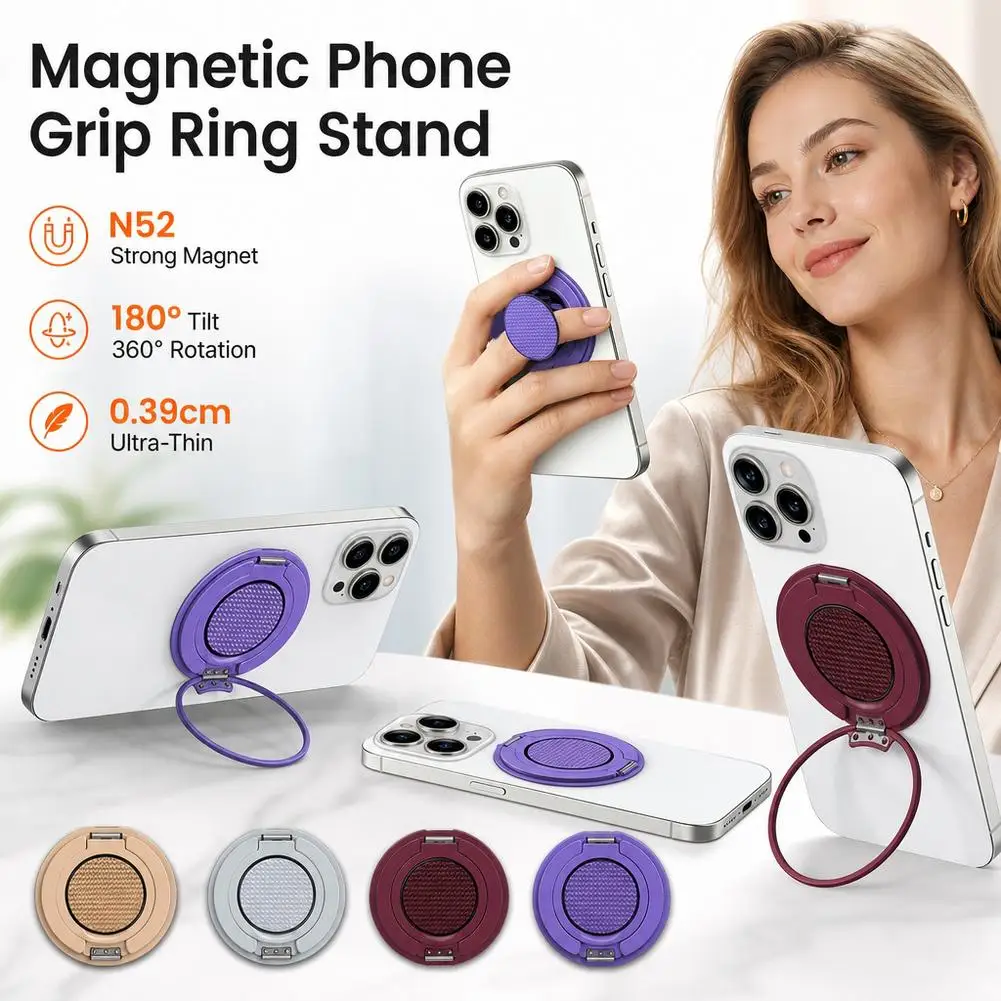 Versatile Magnetic Aluminum Phone Stand with 360° Rotating Ring Grip