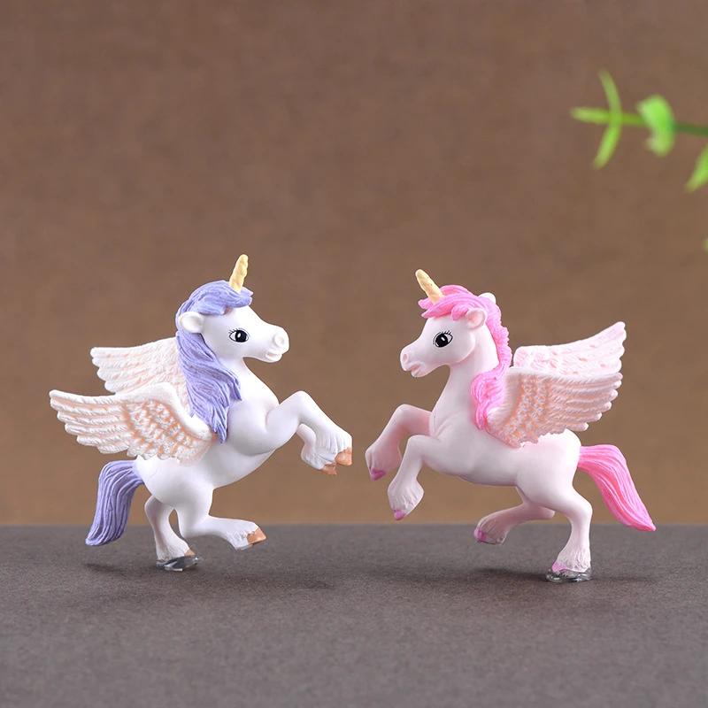 2ピース セットかわいいペガサスユニコーンミニチュア置物妖精の庭の装飾クラフトマイクロ風景diy家の装飾アクセサリー フィギュア ミニチュア Aliexpress