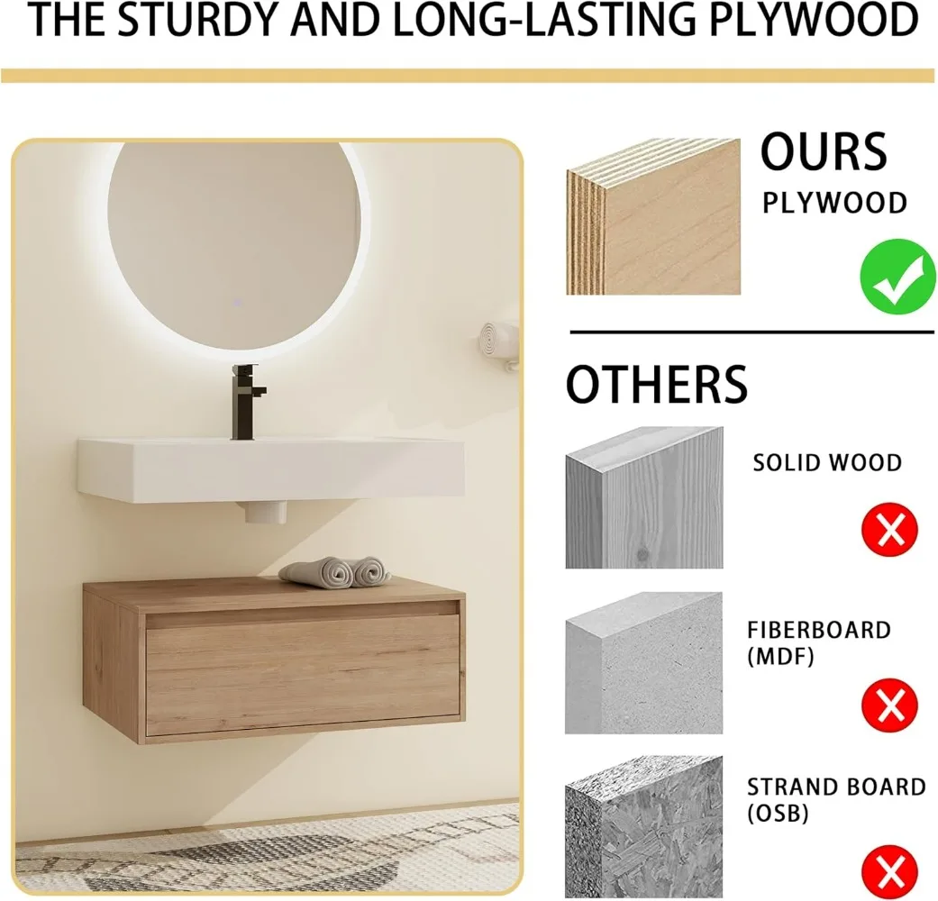 30" Bathroom Vanity with Sink, 30 Inch Floating Vanity, Single Sink Bathroom Vanity Combo, Modern Bathroom Vanity 6