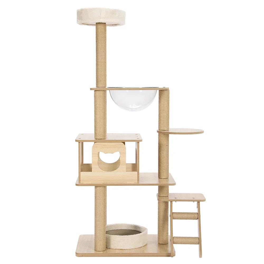 

New Arrival 2022 Hoopet Multi-function Large Corrugated Paper Scratcher Bed Toy House Space Capsu Wooden Cat Tower Tree
