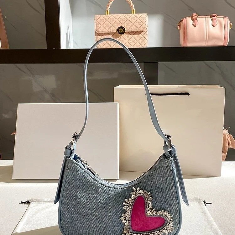 Irregular Denim Sewn Crescent Handbag Shoulder Shoulder Underarm Bag  Contrast Silver Mirror Women's Bag Wallet - AliExpress