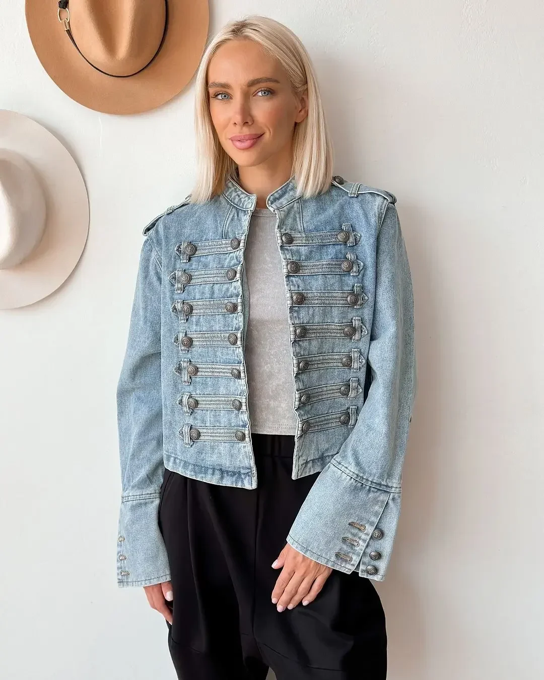 Vintage Denim Military Jacket Women Retro Solid Round Neck Single Breasted Slim Crop Coat 2026 New Lady Daily Street Outerwear 35 Sea7506fb4f4c4da48e09ca01eff70696S
