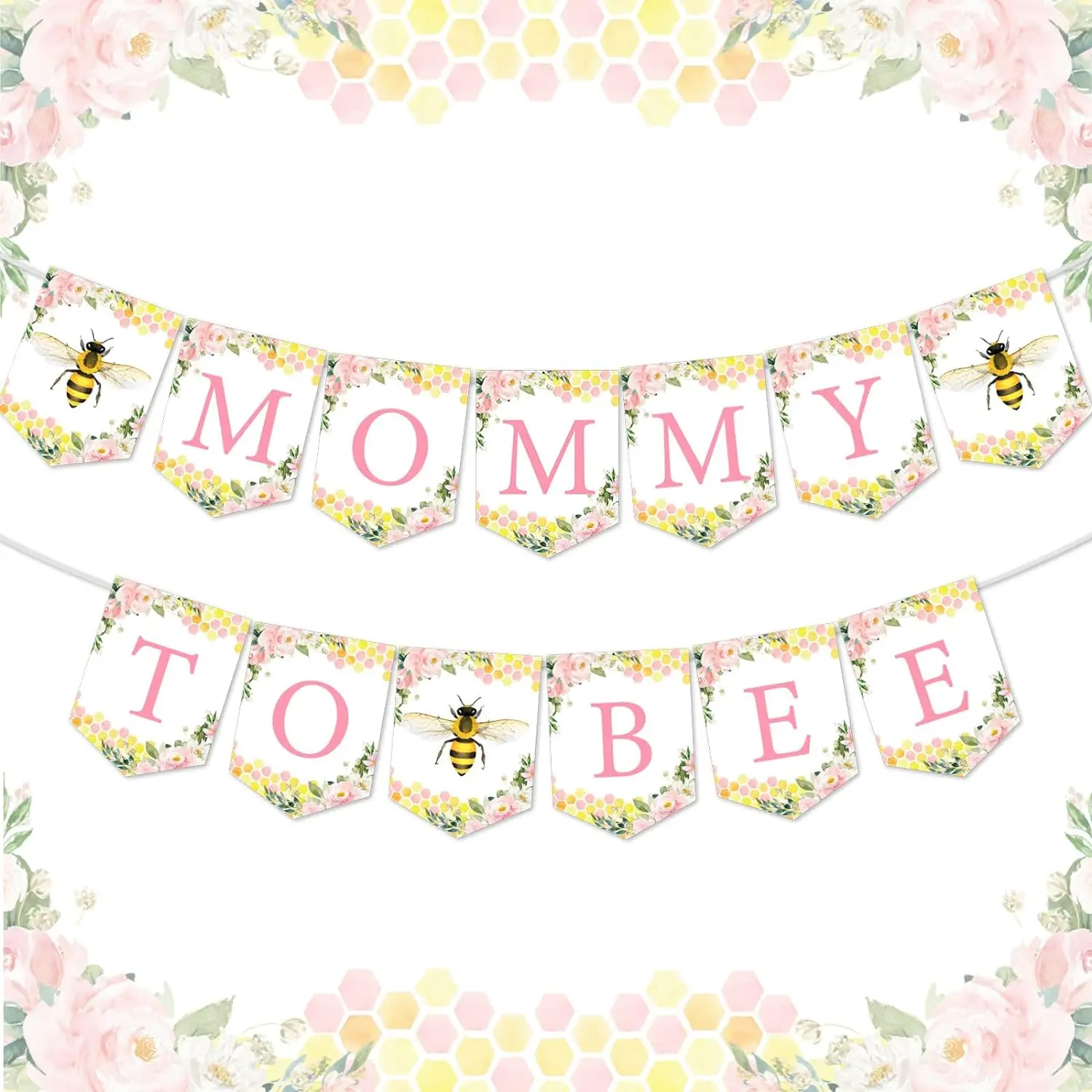 

Mommy To Bee Baby Shower Decor Pre-Strung Mommy To Bee Banner for Honey Bee Bumble Gender Reveal Decorations