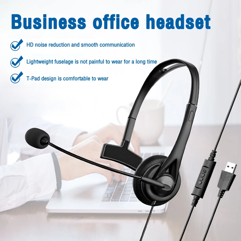 Universal Call Center Headset 3.5mm USB Wired Business Headphones with Microphone Noise Cancellation Wired Earphone