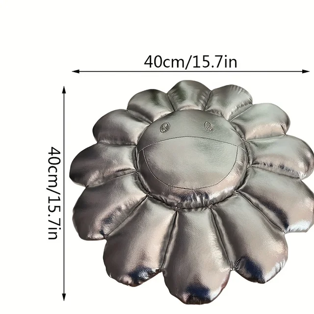 Coussin tournesol argenté, 1 pièce, tapis Texture cuir pour chambre à coucher, salon, oreiller souriant mignon, coussin de bureau, décoration de la maison 4