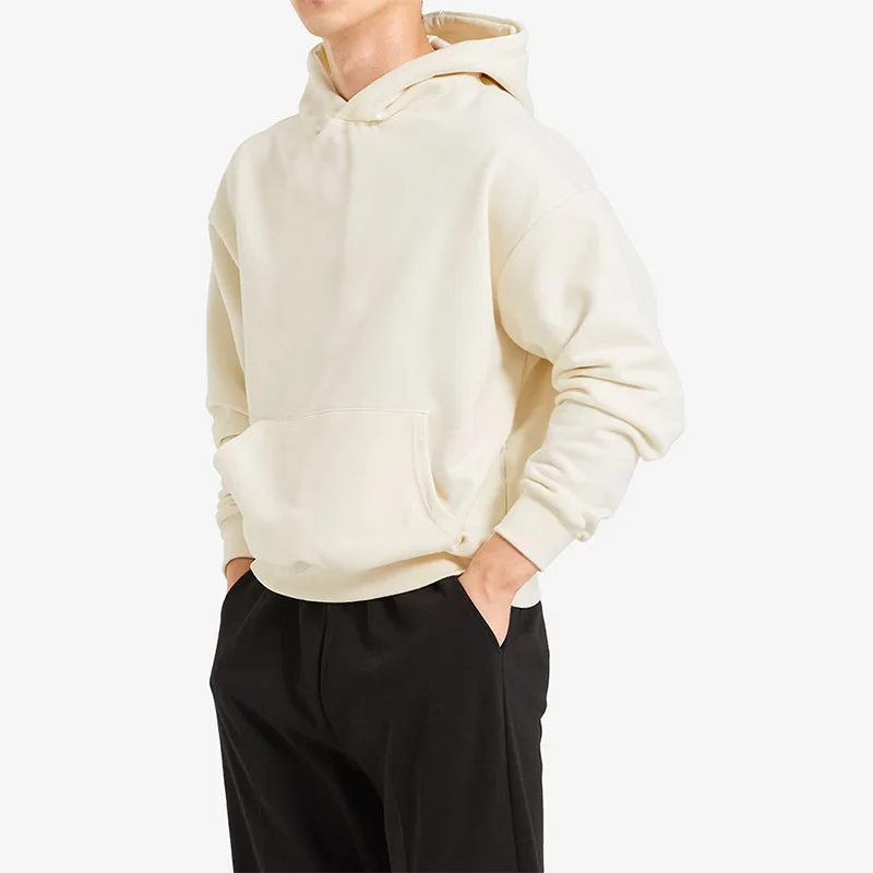 2024 European and American New Terry Solid Sport Shoulder Drop Hong Kong Style Trendy Casual Hoodie