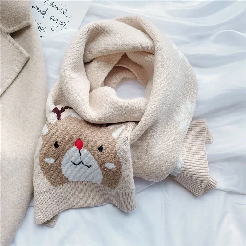 

New versatile scarf for women winter Christmas gift New Year red wool knitted deer winter warm versatile shawl scarf