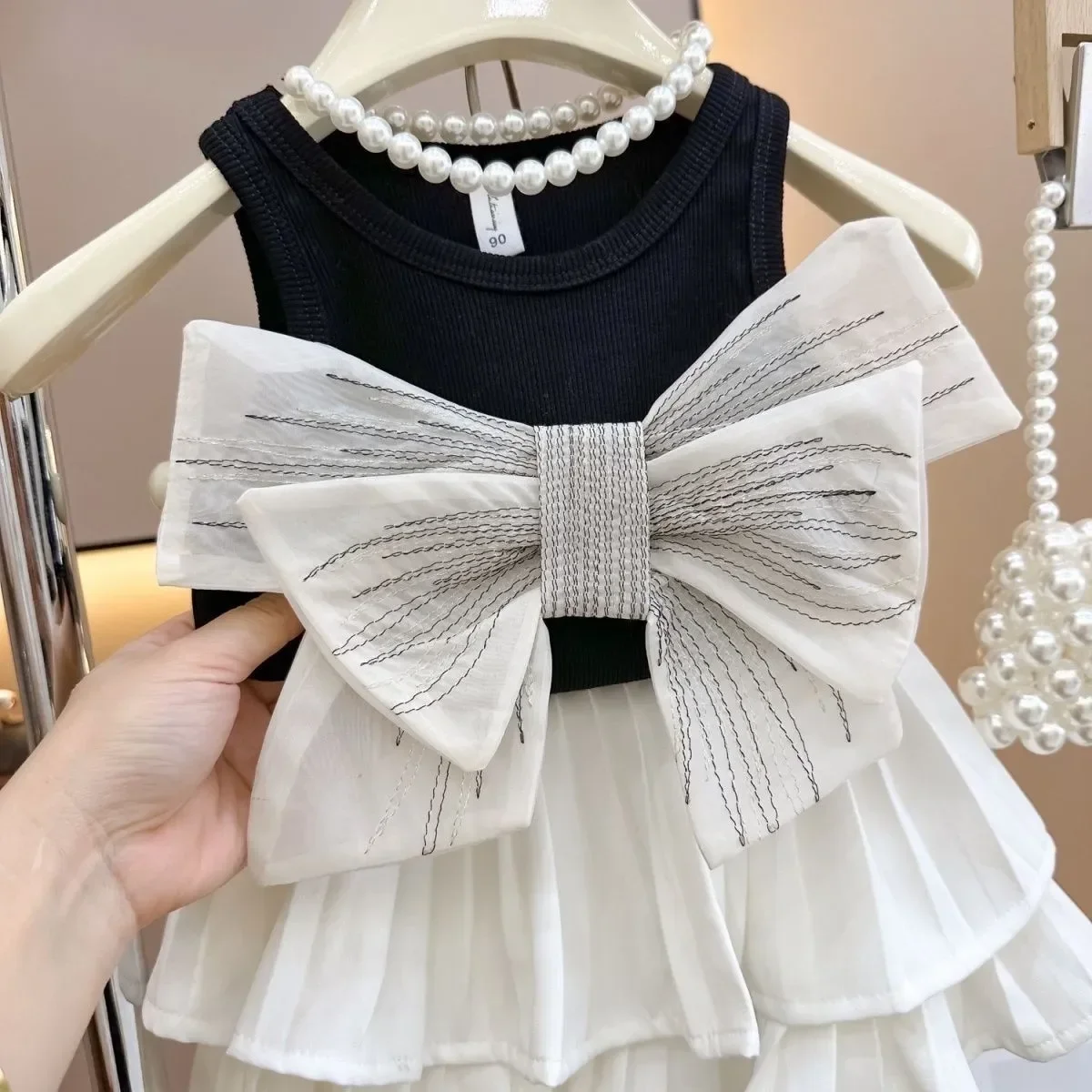2023 Baby Girls Summer Clothing Set Big Bow Vest Shirts+cake Skirts,elegant Girl Kids Birthday Princess Suits Children Clothes
