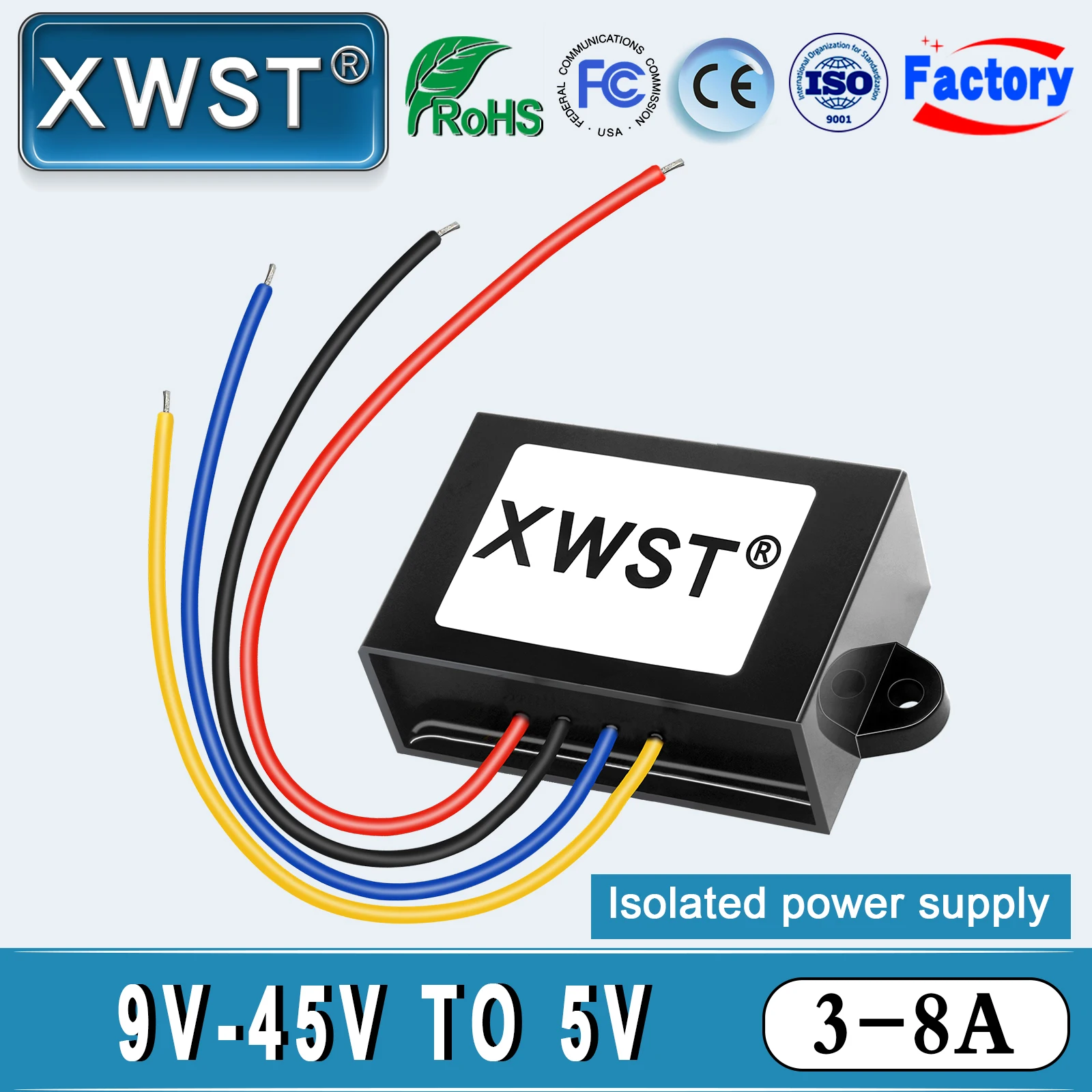 XWST 절연형 DC-DC 컨버터 9-45V에서 5V로 스텝다운 레귤레이터 방수 벅 모듈 12V 24V 36V에서 5V 3A 5A 8A 전원 공급 장치