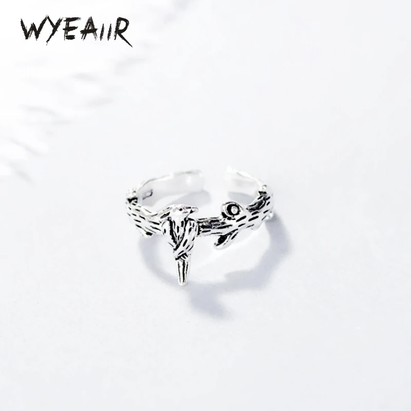 

WYEAIIR 925 Sterling Silver Vintage Literary Tree Branch Bird Cute Wild Resizable Opening Ring For Women Luxury Jewelry