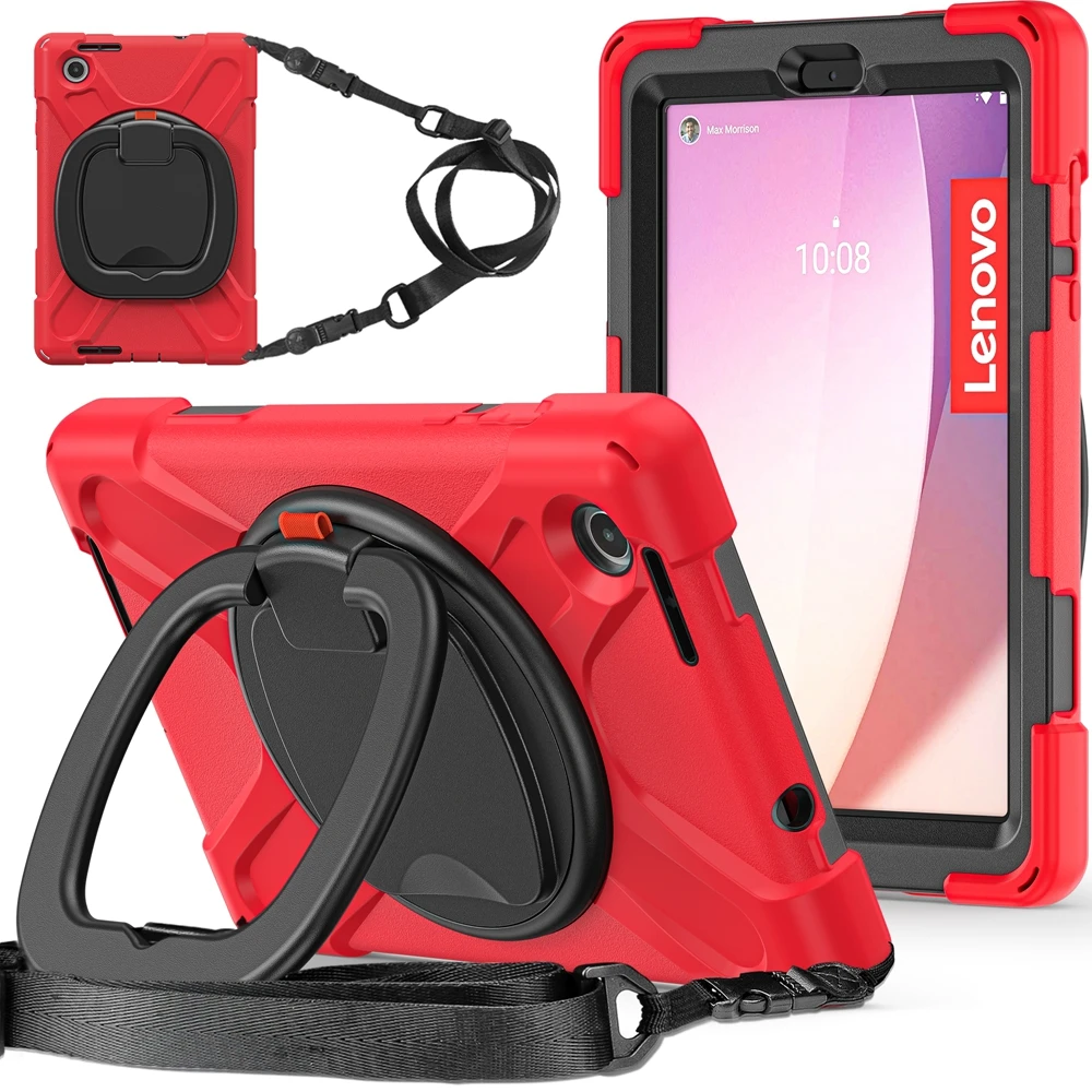 

Shockproof Kid Safe Silicon PC Pull Ring Stand Shoulder Strap For Lenovo Tab M8 4th Gen 8.0 inch 2023 TB-300FU Funda Case