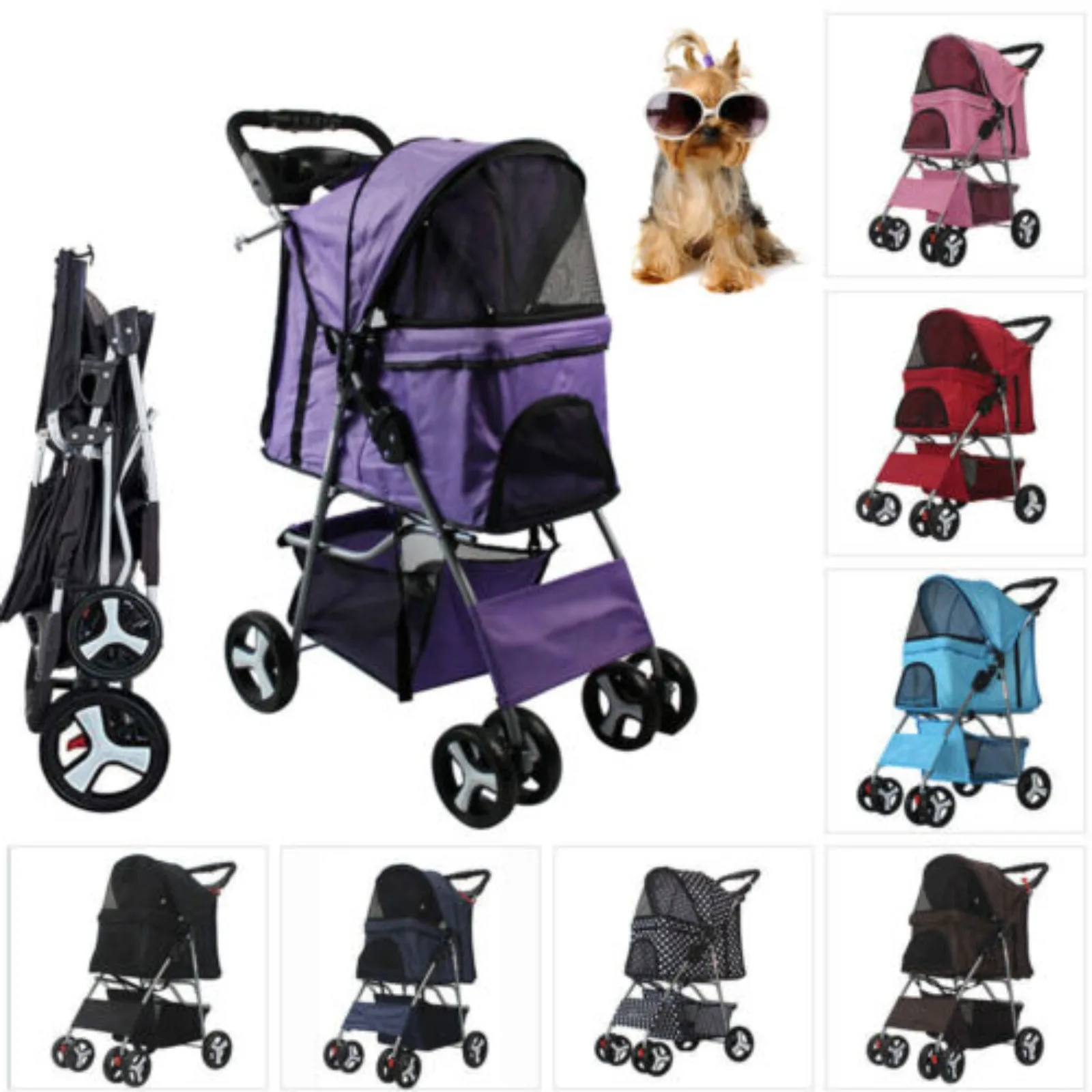 Pet Stroller 4 Wheel Foldable Travel Carriage 1