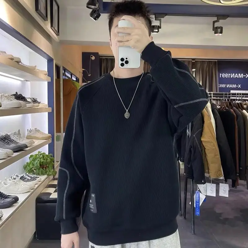 Fashion O-Neck Solid Color Spliced All-match Sweatshirts Men's Clothing 2023 Autumn Winter Loose Korean Tops Casual Sweatshirts