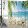 Starfish Shell Shower Curtain, Ocean Beach Island Palm Tree Dolphin Starfish Shell Bathroom Decorative Shower Curtain, Waterproo 1
