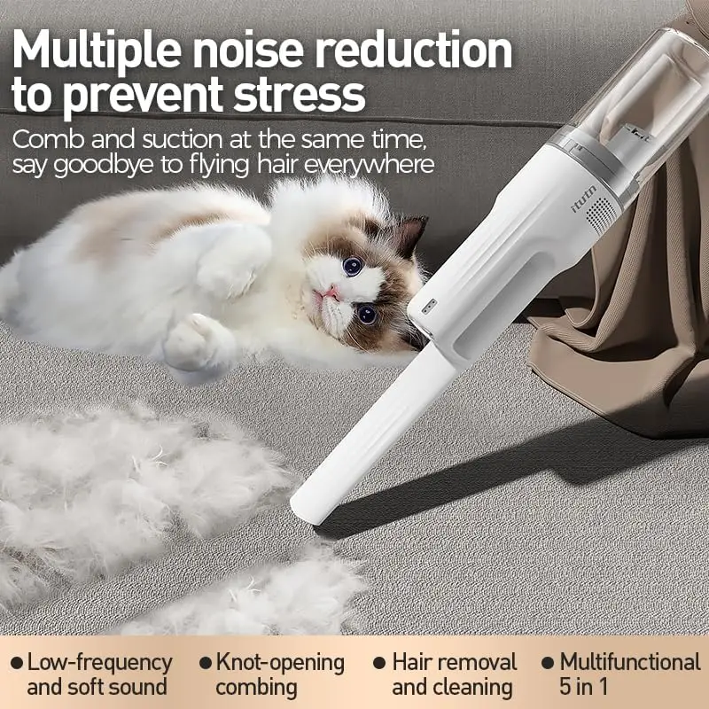 Wireless Handheld Pet Grooming Kit Cat & Dog Hair Vacuum Cleaner Station