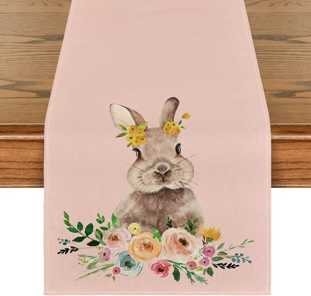 FANSU Runner da Tavola Pasquale, Runner Tavola Pasqua LinoMotivo Uovo di Pasqua Tovaglia Decorazione da Tavolo Lunga, Decorazione da Tavola per Pasqua e Primavera (Prato Verde,33x180cm