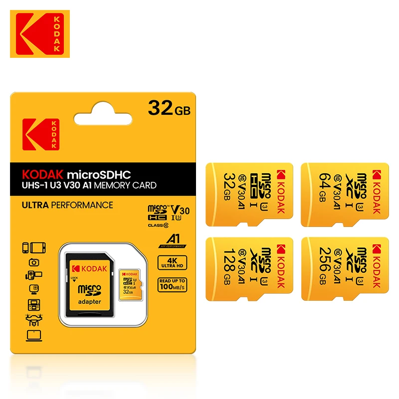 기존 KODAK 메모리 카드 64GB 128GB 256GB U3 4K 마이크로 SD 카드 32GB SDHC UHS-I C10 A1 V30 TF 트랜스 플래시 Microsd